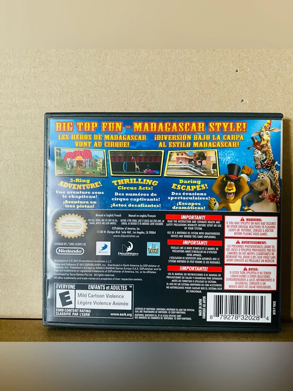 Nintendo DS Madagascar 3 Game -EUC includes box, game, pamphlet